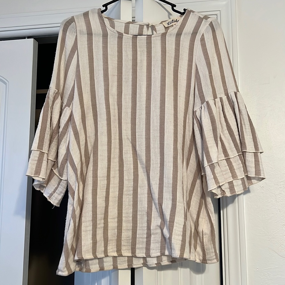 Ivory and Tan Striped Top